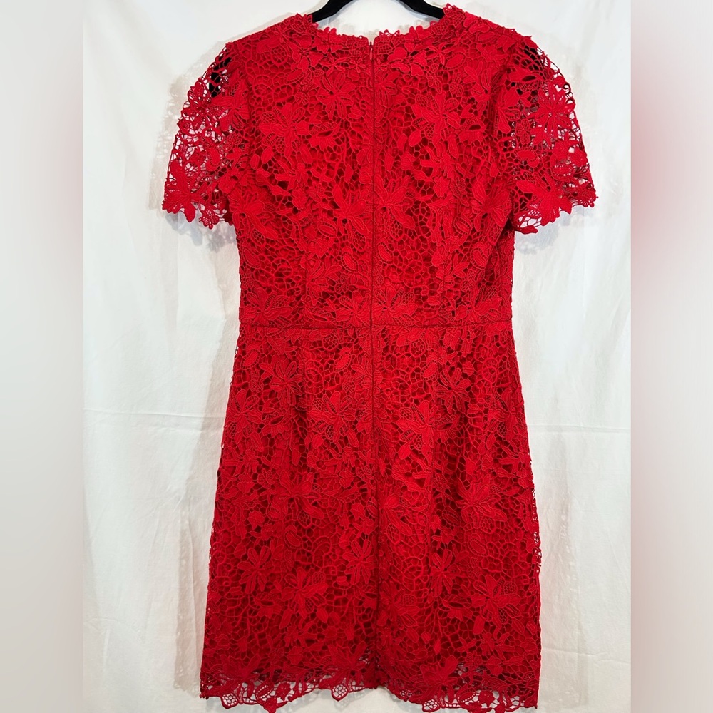 White House Black Market Red Lace V-neck Short Sleeve‎ Knee Length Small Dress - Picture 4 of 12